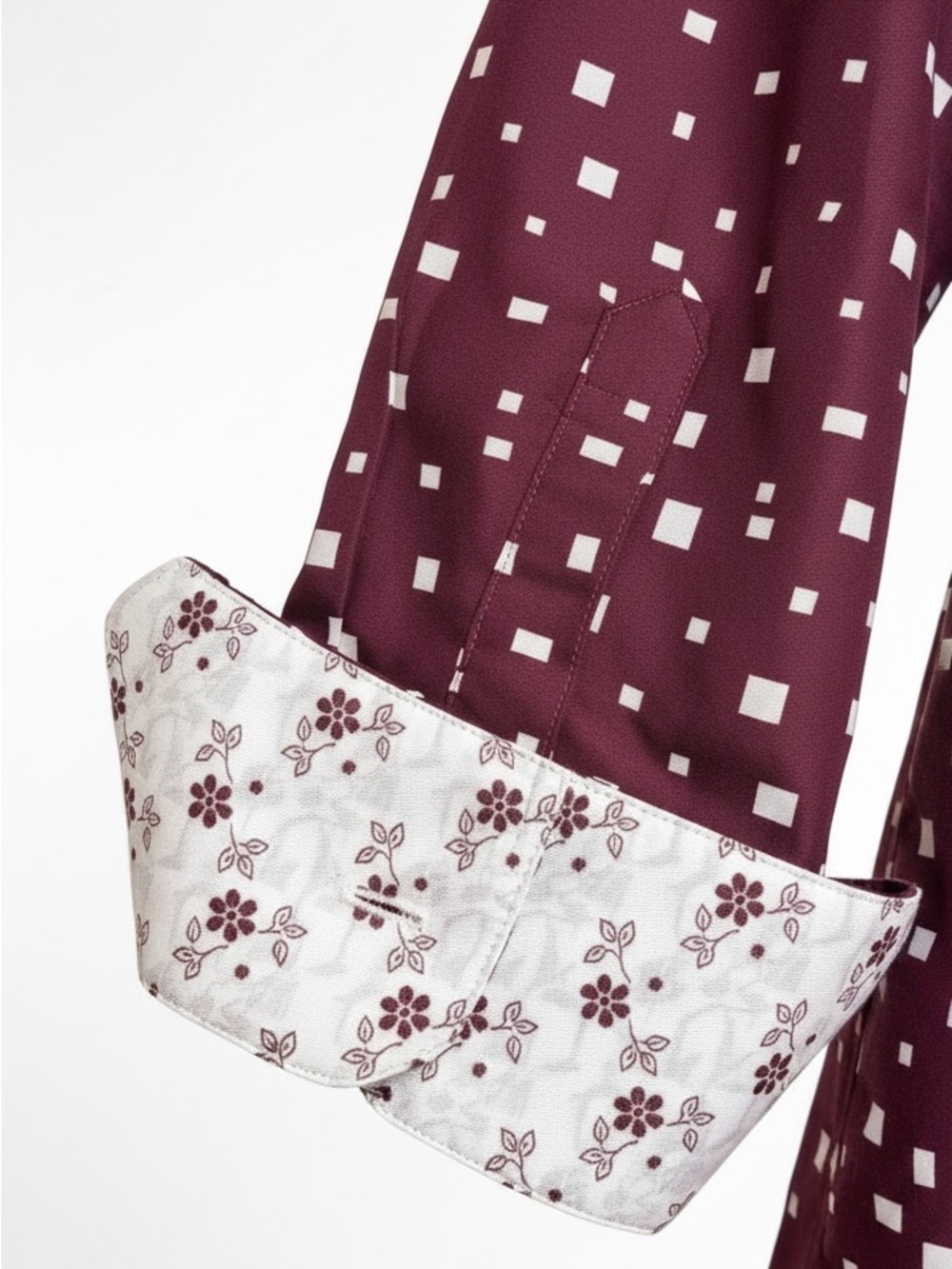 Suslo Couture Burgundy Square Print Slim Fit Shirt M - Picture 2 of 13